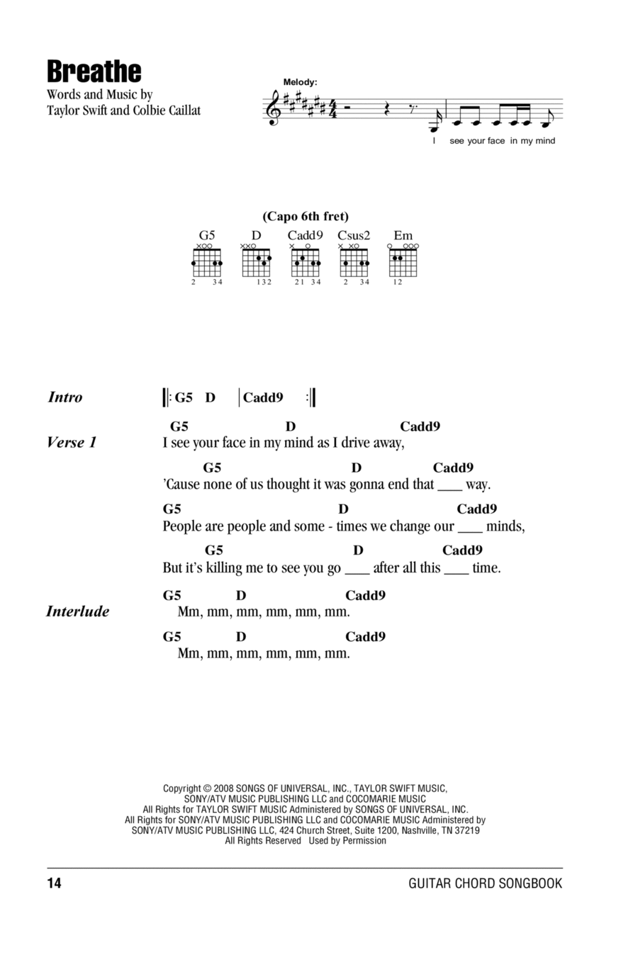 guitar notes for songs taylor swift