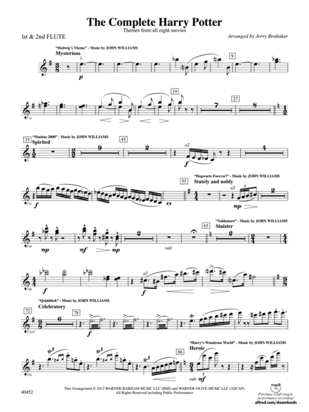 flute sheet music harry potter