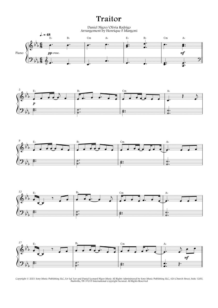 traitor – Olivia Rodrigo Sheet music for Piano (Solo)