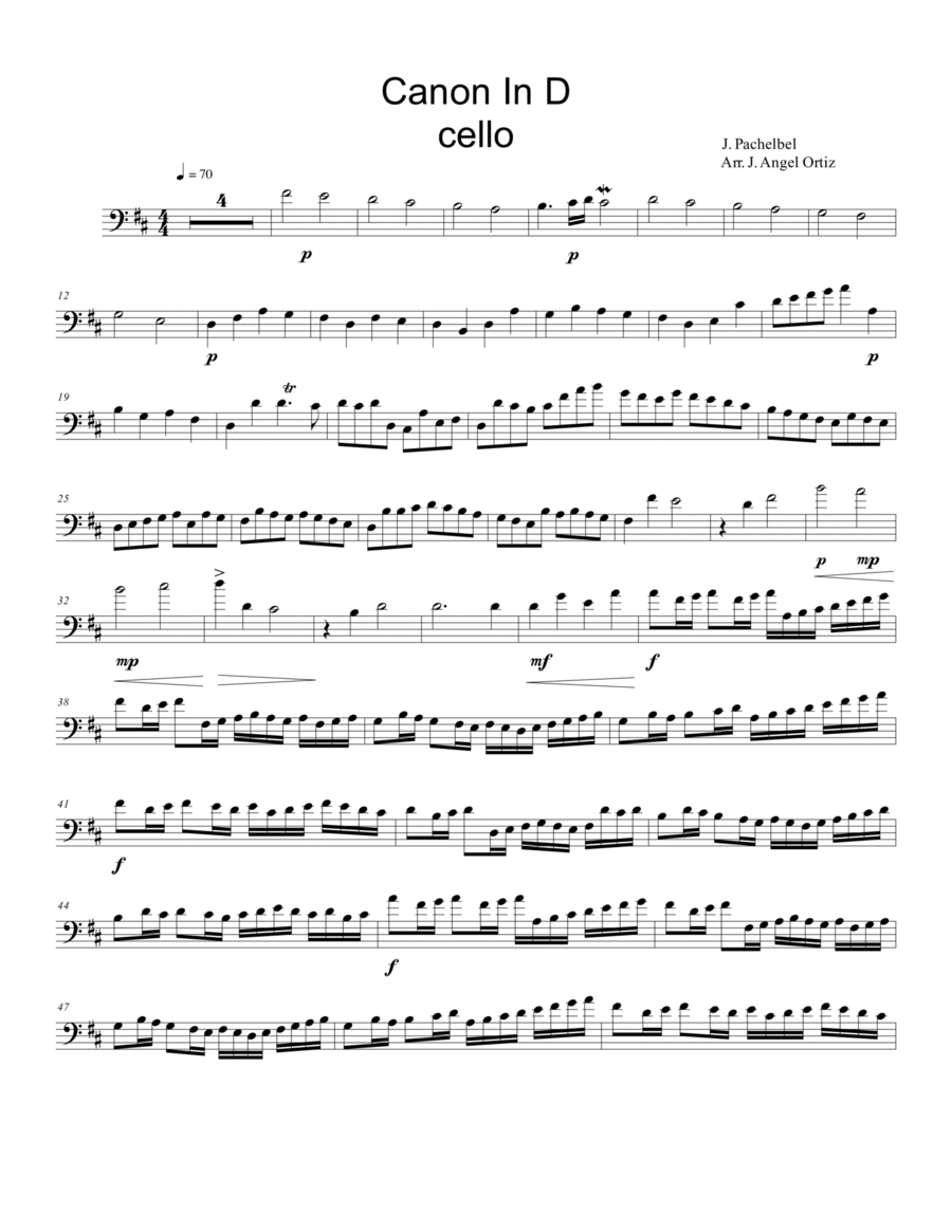 Canon in D for cello - Cello Solo - Digital Sheet Music | Sheet Music Plus