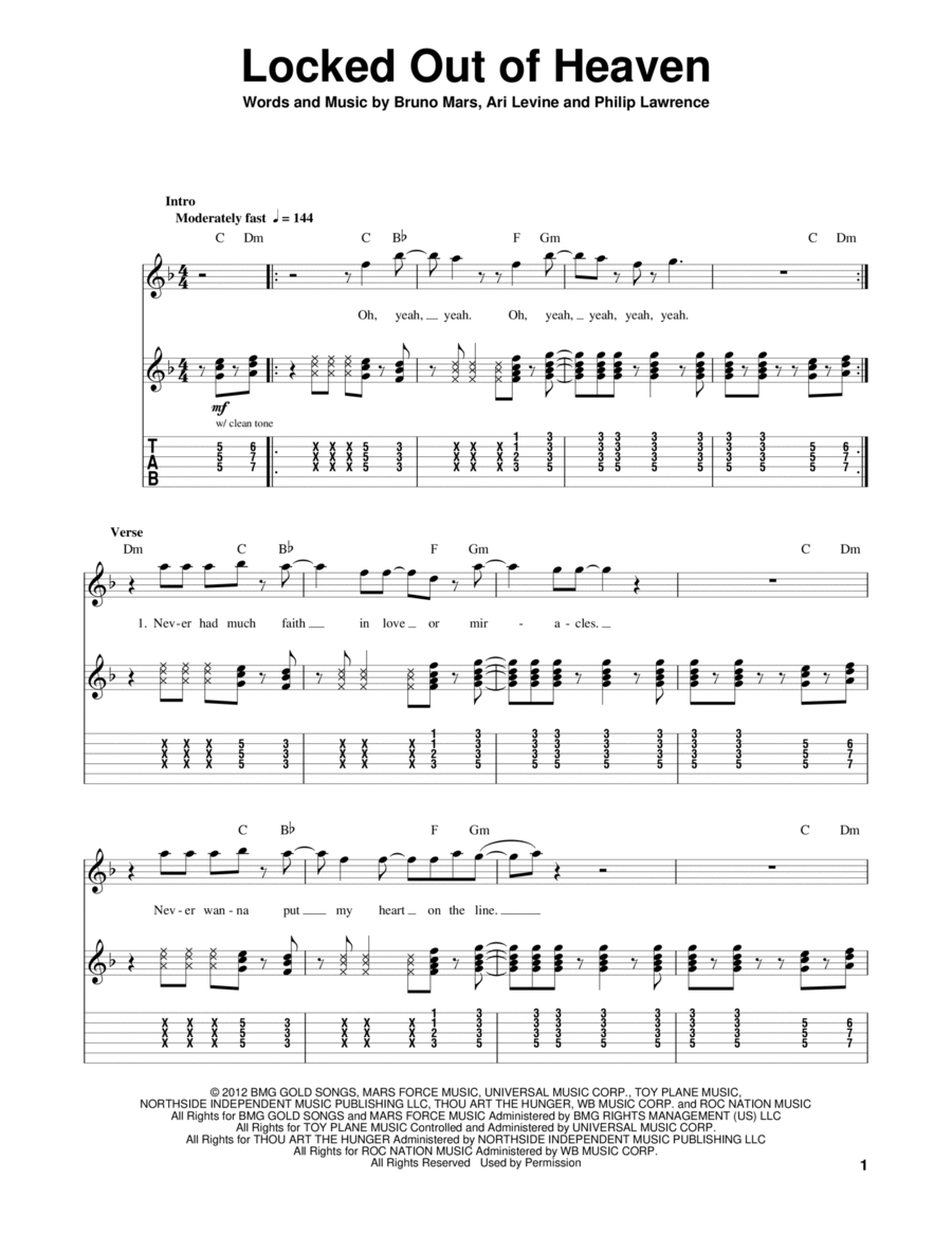 Locked Out Of Heaven by Bruno Mars - Electric Guitar - Digital Sheet Music  | Sheet Music Plus