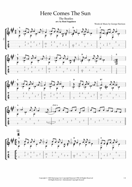 Here Comes The Sun Partitions | The Beatles | Tablature Guitare Facile