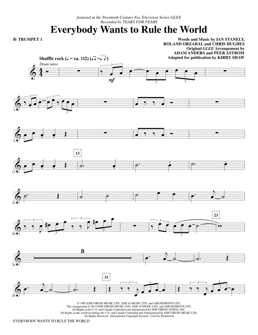 Everybody Wants to Rule the World - Tears for Fears - Drum Sheet Music