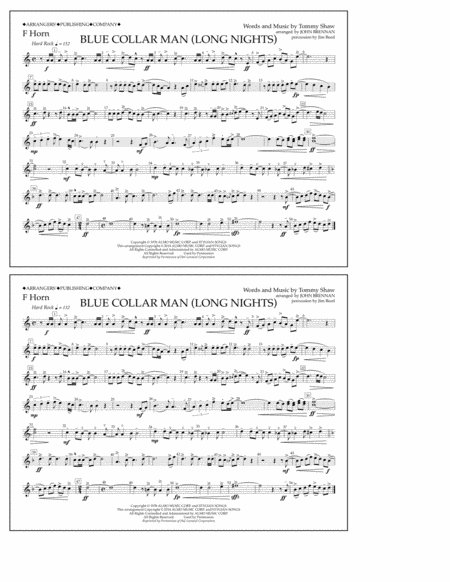 Blue Collar Man Long Nights F Horn By Styx Marching Band Digital Sheet Music Sheet