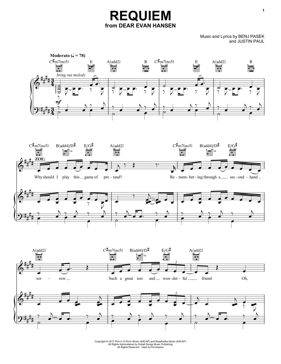 Requiem Dear Evan Hansen Piano Vocal Score - PDFCOFFEE.COM