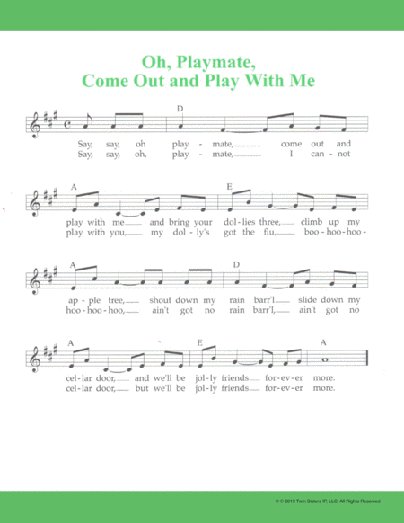 Oh, Playmate, Come Out and Play With Me - Piano, Vocal, Guitar - Digital  Sheet Music